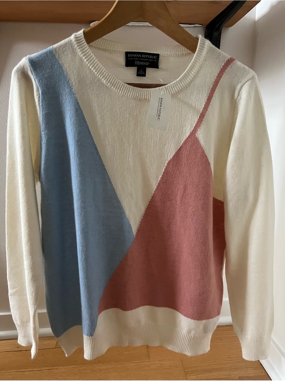 Banana Republic Cream Sweater with Blue and Pink Geometric Panels